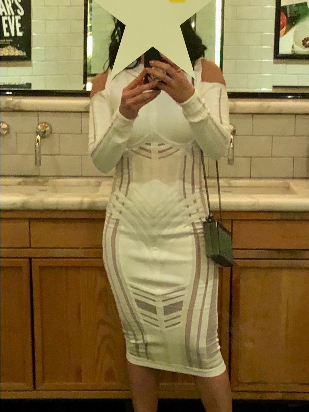 House of CB White Cold-Shoulder Long Sleeve Bodycon Dress